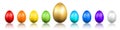 Easter egg 3D icons. Gold, color eggs set isolated white background. Golden design, decoration Happy Easter celebration Royalty Free Stock Photo