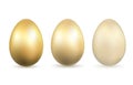 Easter egg 3D icons. Gold eggs set, isolated white background. Golden design, decoration Happy Easter celebration Royalty Free Stock Photo