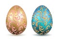 Easter egg 3D icons. Ornate gold color eggs set, isolated white background. Swirl realistic design, decoration Happy Royalty Free Stock Photo