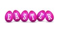 Easter egg 3D icons. Pink set, white text, eggs in row, isolated background. Bright realistic design, decoration Happy Royalty Free Stock Photo