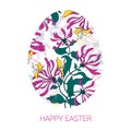 Happy Easter Egg decorated with different floral elements pattern. Vector illustration pink flowers.