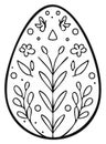 Easter Egg Decorated with Floral Patterns, Butterfly Designs in Outline Style for Festive Decor, Springtime Coloring Page Royalty Free Stock Photo