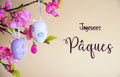Easter Egg Decoration With Flower Bouquet, Joyeuses Paques Means Happy Easter Royalty Free Stock Photo