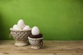 Easter egg decoration on wooden table Royalty Free Stock Photo