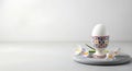 Easter egg in a decorative cup with gentle crocuses Royalty Free Stock Photo