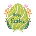 Easter egg with decorative floral elements on white background and inscription Happy Easter Royalty Free Stock Photo