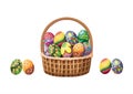 easter egg design colorful and pattern in the basket on white background illustration vector