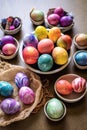easter egg dyeing process with vibrant colors Royalty Free Stock Photo