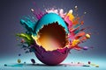 Easter egg exploding into many colours and sheding smaller eggs, easter backgroung image. Royalty Free Stock Photo