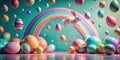 Easter Egg Extravaganza A Surreal Celebration of Color and GravityDefying Physics in a Vibrant Textured Background Royalty Free Stock Photo