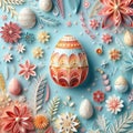 Easter egg with flowers and leaves on pink background. 3d illustration, made using paper quilling technique Royalty Free Stock Photo