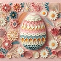 Easter egg with flowers and leaves on pink background. 3d illustration, made using paper quilling technique Royalty Free Stock Photo