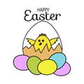 Easter egg, funny chicken. Poster design, invitations . Vector