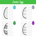 Easter Egg game copy the picture. Four Coloring book page for kids. Vector Illustration with contour grid. Egg with simple