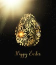 The Easter egg. Golden egg on the black background. Happy easter holiday card. Template for your egg design.