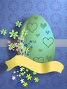 Easter egg with heart decoration and flowers, colorful, Holiday. Royalty Free Stock Photo