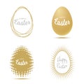 Easter egg for greetings cards. Gold - silver calligraphic lettering on egg frame isolated on white background.