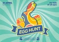 Easter Egg Hunt poster or invitation design with eggs and cute bunny. Vector illustration Royalty Free Stock Photo