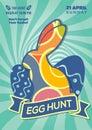 Easter Egg Hunt poster or invitation design with eggs and cute bunny. Vector illustration Royalty Free Stock Photo