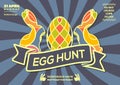 Easter Egg Hunt poster or invitation design with eggs and cute bunny. Vector illustration Royalty Free Stock Photo