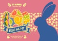 Easter Egg Hunt poster or invitation design with eggs and cute bunny. Vector illustration Royalty Free Stock Photo