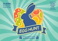 Easter Egg Hunt poster or invitation design with eggs and cute bunny. Vector illustration Royalty Free Stock Photo