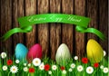Easter egg hunt with Wood texture Royalty Free Stock Photo