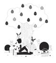 Easter egg hunting black and white 2D illustration concept
