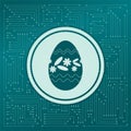 Easter egg icon on a green background, with arrows in different directions. It appears the electronic board. Royalty Free Stock Photo