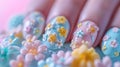 Easter Egg Inspired 3D Flower Nail Art Design Royalty Free Stock Photo