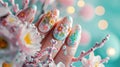 Easter Egg Inspired 3D Flower Nail Art Design Royalty Free Stock Photo