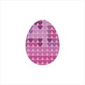 Easter egg. Isolated icon with pink hearts colored decoration. White background.