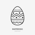 Easter egg line icon. Vector outline illustration of traditional decoration. Black color thin linear sign for chicken Royalty Free Stock Photo