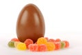 easter egg made of chocolate and delicious multi-colored fruit marshmallows