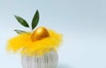 Easter egg in a nest on a gray background. Royalty Free Stock Photo
