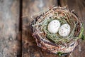 Easter egg nest on rustic wooden background Royalty Free Stock Photo