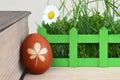 Easter egg , old book and Spring flowers Royalty Free Stock Photo