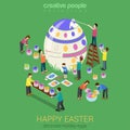 Easter egg painting micro people flat 3d isometric concept Royalty Free Stock Photo