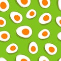 Easter egg pattern. Vector yellow eggs on green delicious spring background