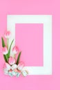 Easter Egg and Pink Tulip Flower Background Frame Royalty Free Stock Photo