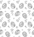 Easter egg seamless hand made pattern. Doddle style. Black white drawing for adult and kid coloring book