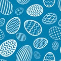 Easter egg seamless pattern. Blue color, holiday eggs texture. Simple abstract decorative template for Happy Easter