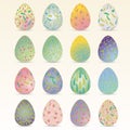 Easter egg. Set easter collection vector illustration. Easter eggs with plant ornaments. Spring flowers. Soft pastel colors. Plant