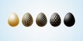 Easter egg Set of elegant modern luxury black gold Easter eggs with a spiral lines pattern specks dots on a light background Egg Royalty Free Stock Photo