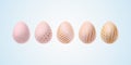 Easter egg Set of elegant modern luxury pink gold Easter eggs with a spiral lines pattern specks dots on a light background Egg