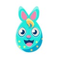 Easter Egg Shaped Blue Polka-Dotted Easter Bunny Colorful Girly Religious Holiday Symbol Emoji