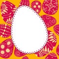 Easter egg-shaped frame with painted eggs