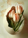 an easter egg is showing pink tulips tulip Royalty Free Stock Photo