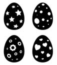 Easter egg silhouette set. Collection of black spring holiday symbols. Vector illustration isolated on white background