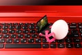 Easter egg sitting on a keyboard Royalty Free Stock Photo